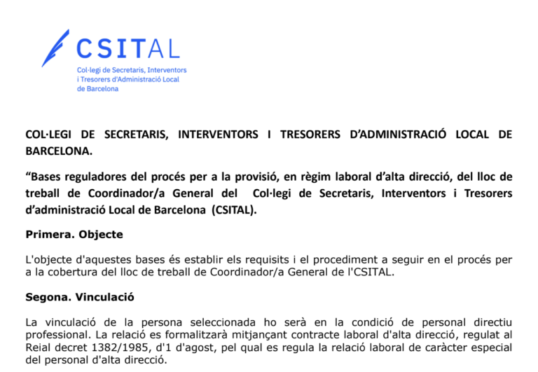 Procés de selecció de Coordinador/a General del CSITAL Barcelona