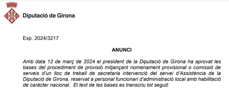 Lloc de treball de secretaria intervenció del servei d’Assistència de la Diputació de Girona