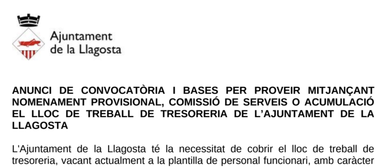 Lloc de treball de tresoreria a l’Ajuntament de la Llagosta