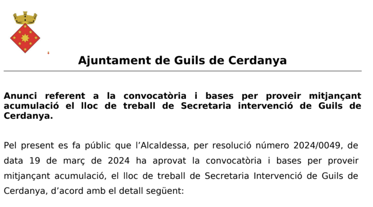 Lloc de treball de Secretaria intervenció de Guils de Cerdanya