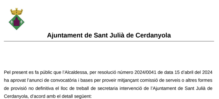 Lloc de treball de secretaria intervenció de l’Ajuntament de Sant Julià de Cerdanyola