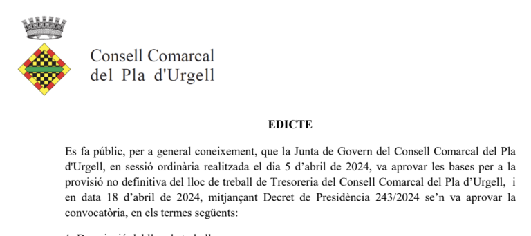 Lloc de treball de tresoreria del Consell Comarcal del Pla d’Urgell